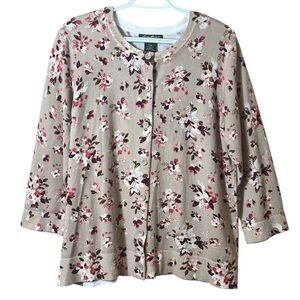 Eddie Bauer Floral Knit Cardigan XL Button Front Soft Cozy Cottagecore Layering